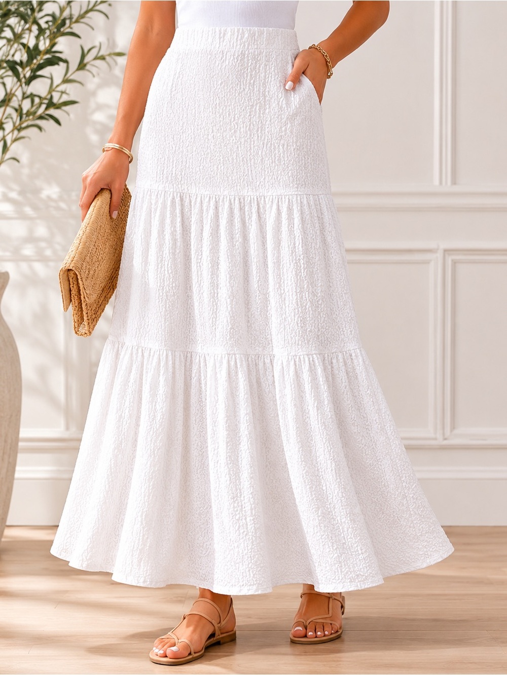 Rolla Coster White Tiered Maxi Skirt Boho Cottagecore